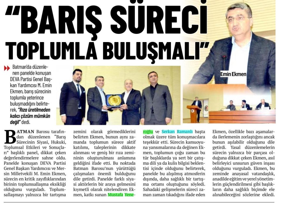 BARIŞ SURECİ TOPLUMLA BULUŞMALI