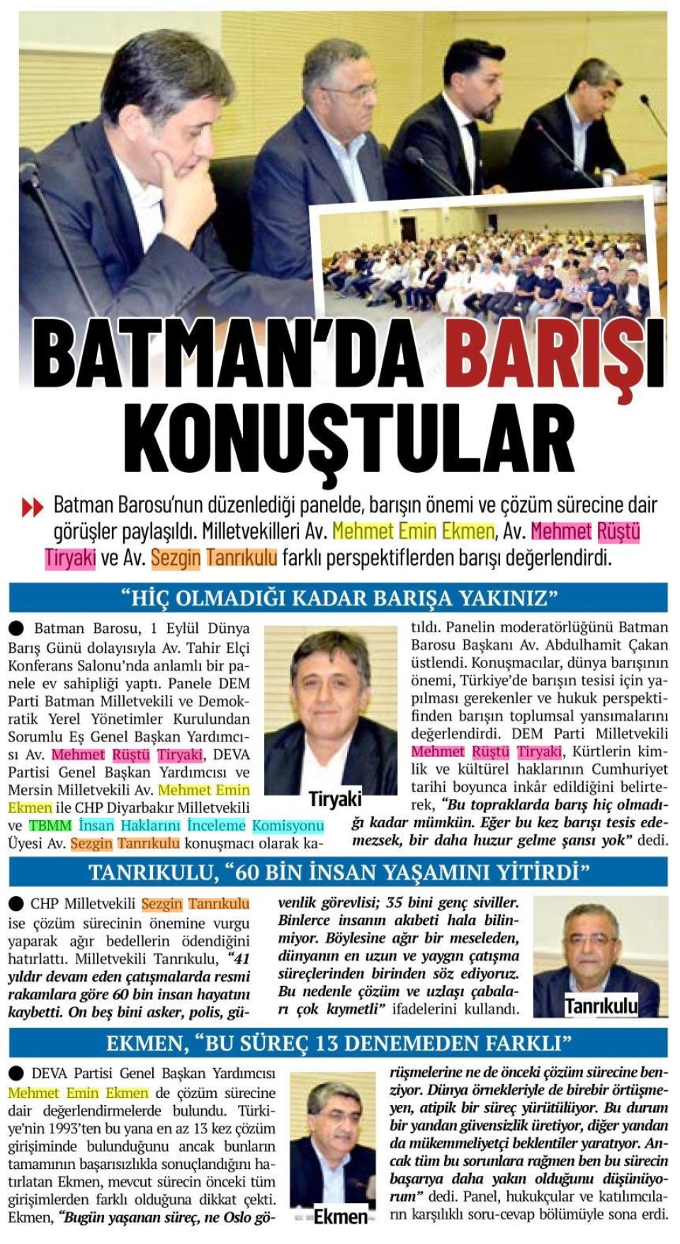 BATMAN'DA BARIŞI KONUŞTULAR