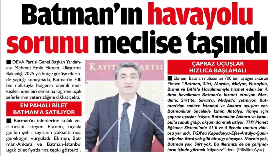 BATMAN'IN HAVAYOLU SORUNU MECLİSE TASINDI