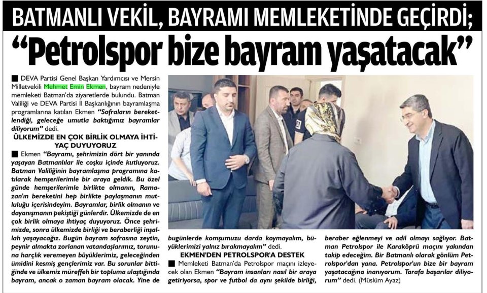 BATMANLI VEKİL BAYRAMI MEMLEKETİNDE GEÇİRDİ