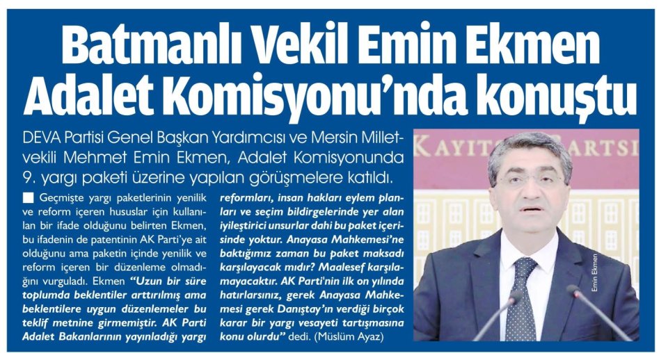 BATMANLI VEKİL EMİN EKMEN ADALET KOMİSYONUNDA KONUŞTU