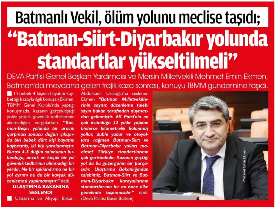 BATMANLI VEKİL, ÖLÜM YOLUNU MECLİSE TAŞIDI