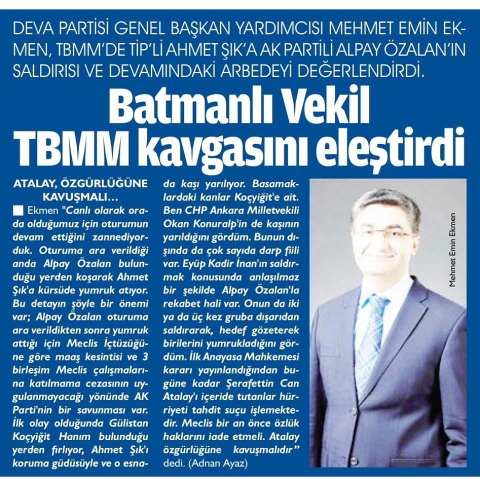 BATMANLI VEKİL TBMM KAVGASINI ELEŞTİRDİ