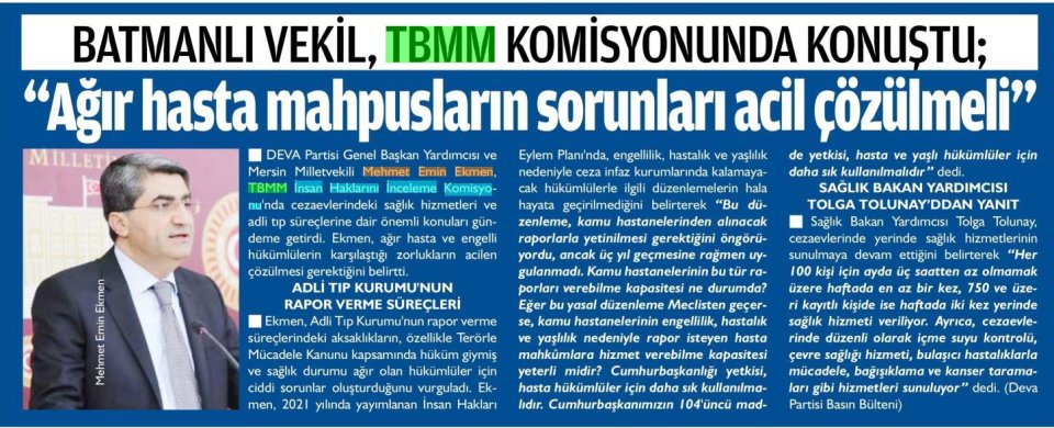 BATMANLI VEKİL TBMM KOMİSYONUNDA KONUŞTU