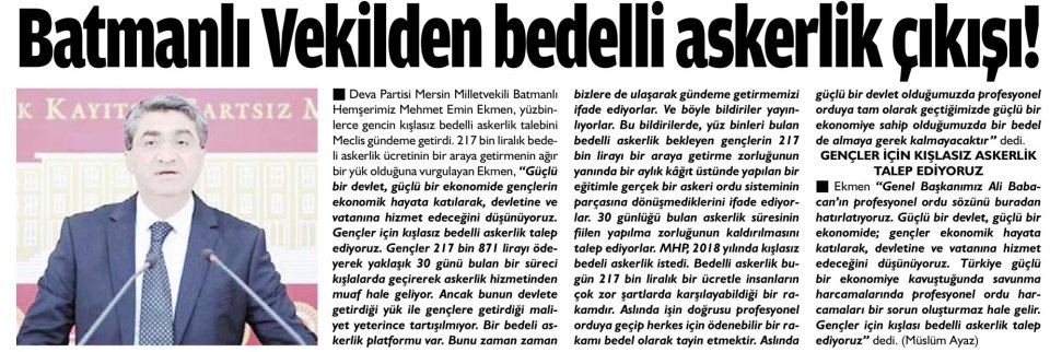 BATMANLI VEKİLDEN BEDELLİ ASKERLİK ÇIKIŞI!