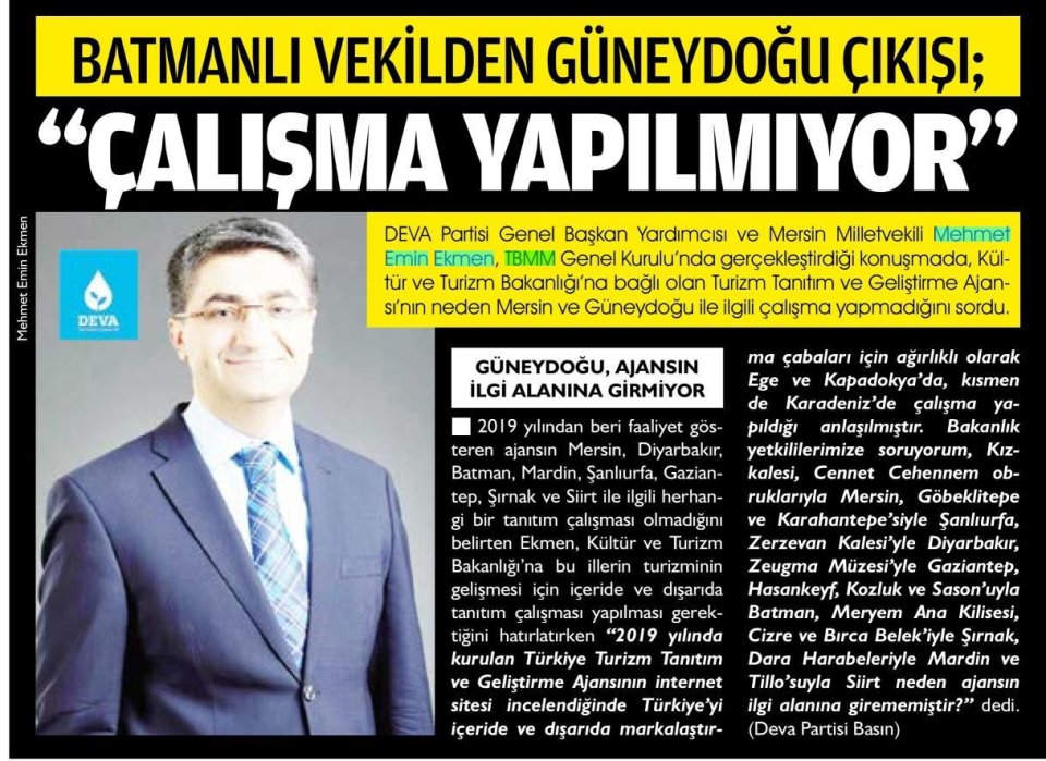 BATMANLI VEKİLDEN GÜNEYDOĞU ÇIKIŞI: 