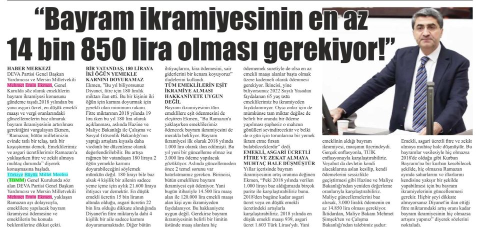 BAYRAM İKRAMİYESİNİN EN AZ 14 BİN 850 LİRA OLMASI GEREKİYOR!