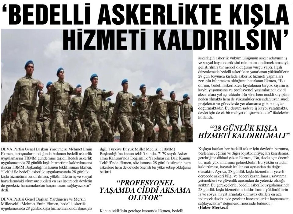 'BEDELLİ ASKERLİKTE KIŞLA HİZMETİ KALDIRILSIN'