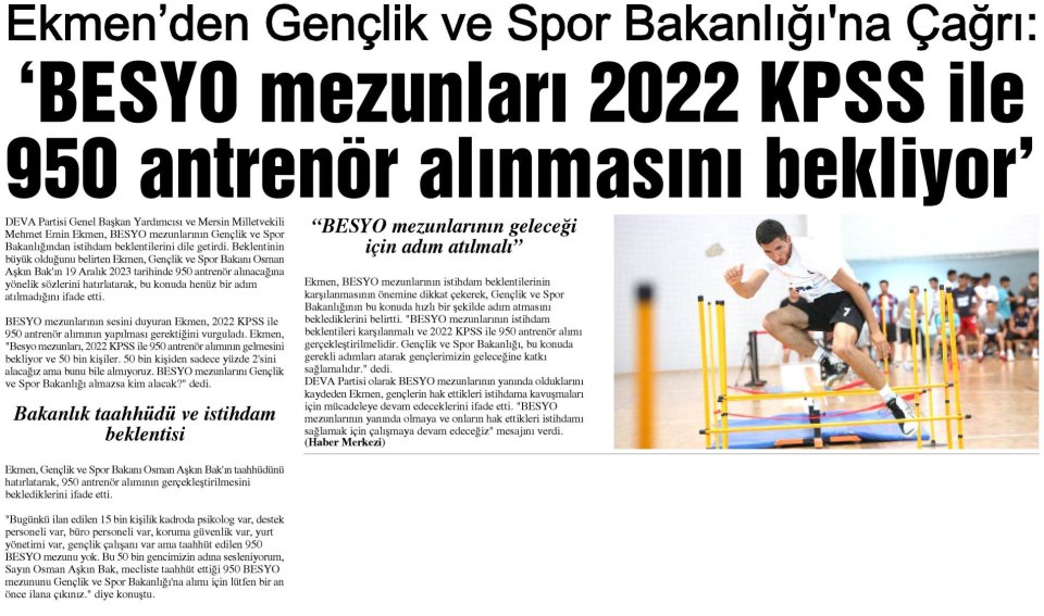 'BESYO MEZUNLARI 2022 KPSS İLE 950 ANTRENÖR ALINMASINI BEKLİYOR'