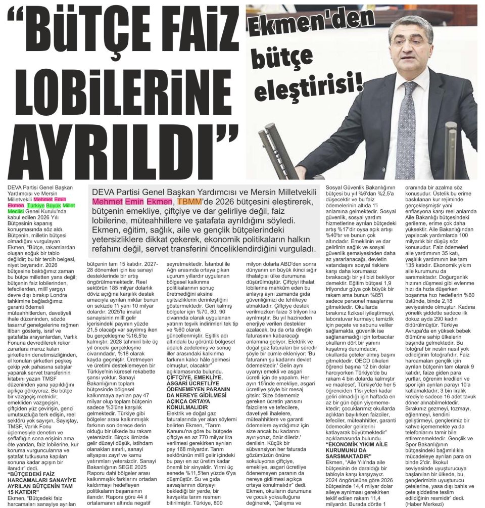 BÜTÇE FAİZ LOBİLERİNE AYRILDI