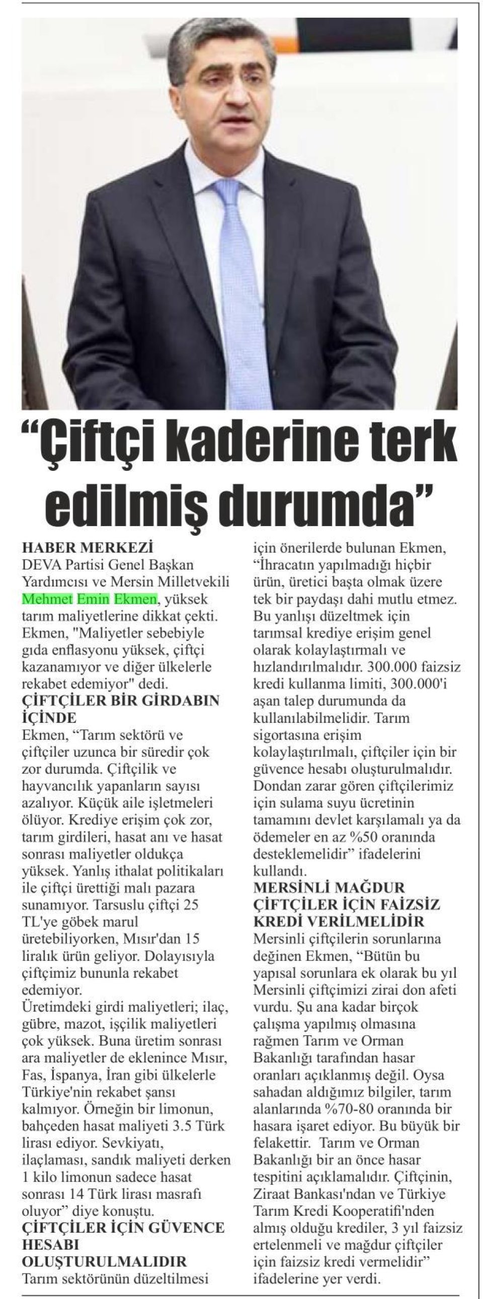 ''ÇİFTÇİ KADERİNE TERK EDİLMİŞ DURUMDA