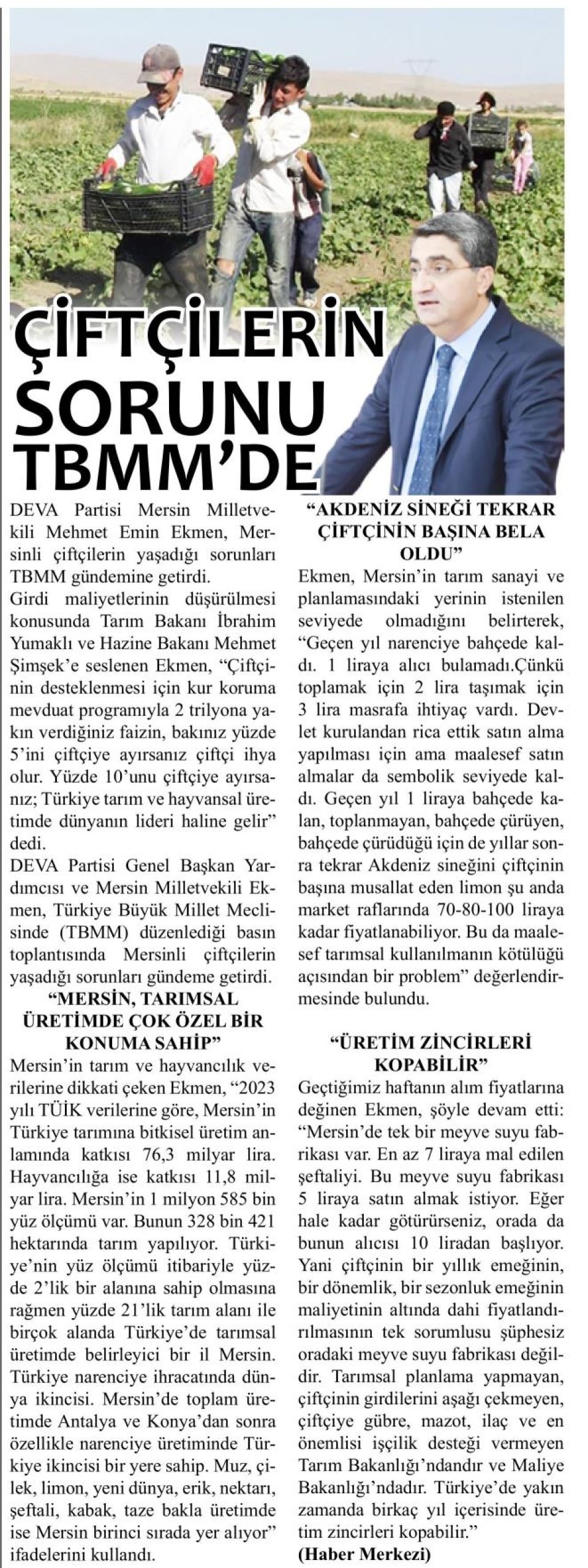 ÇİFTÇİLERİN SORUNU TBMM DE