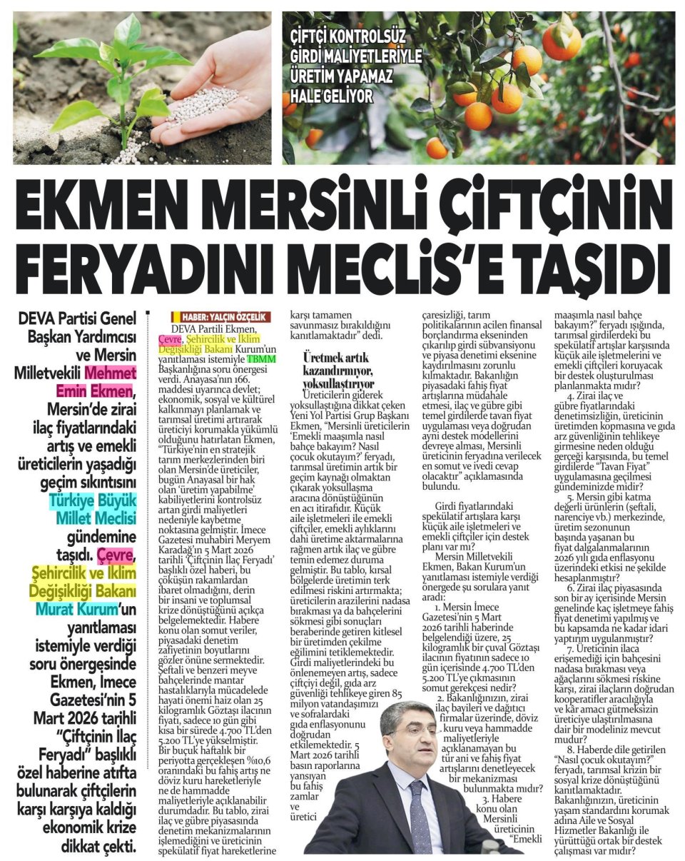 ÇİFTÇİNİN FERYADI MECLİSTE