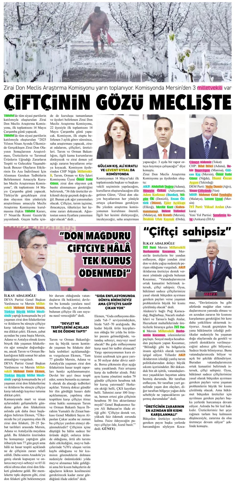 ÇİFTÇİNİN GÖZÜ MECLİSTE