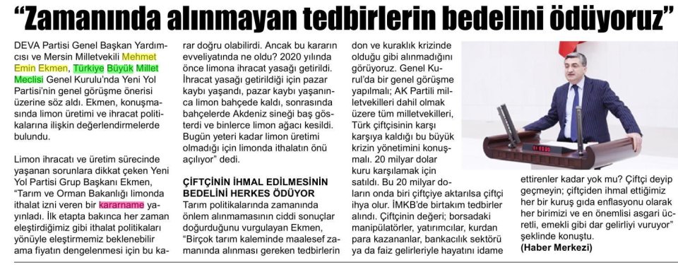ÇİFTÇİNİN İHMAL EDİLMESİNİN BEDELİNİ HERKES ÖDÜYOR
