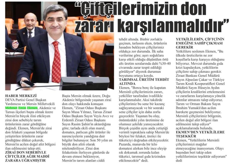 ''ÇİFTÇİNİN ZARARI KARŞILANMALI''