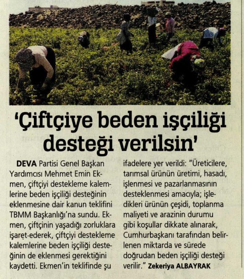 'ÇİFTÇİYE BEDEN İŞÇİLİĞİ DESTEĞİ VERİLSİN'