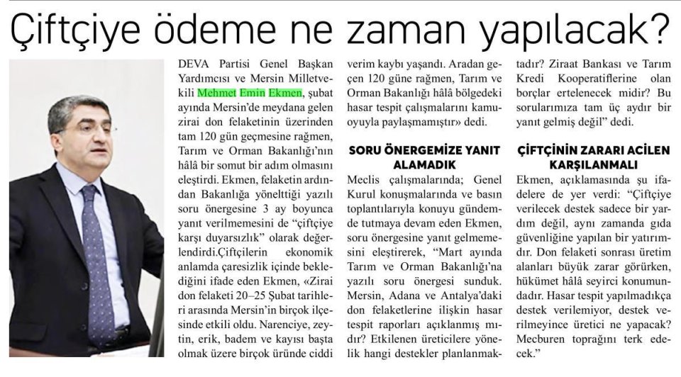 ÇİFTÇİYE ÖDEME NE ZAMAN YAPILACAK?
