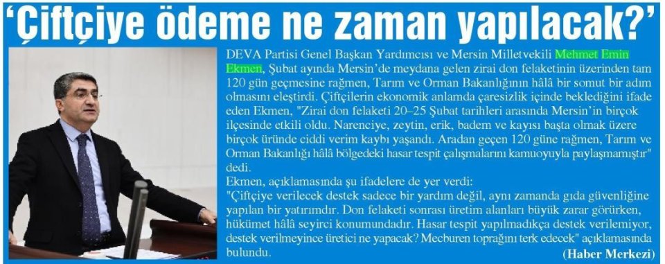 'ÇİFTÇİYE ÖDEME NE ZAMAN YAPILACAK