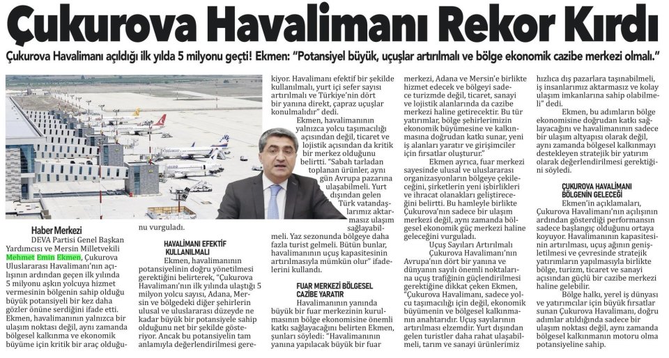 ÇUKUROVA HAVALİMANI REKOR KIRDI