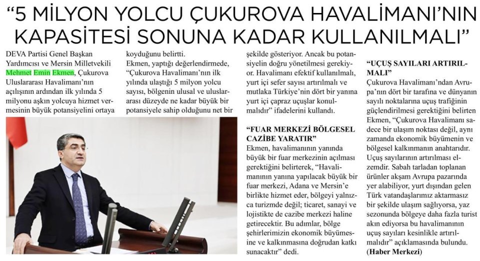 ÇUKUROVA HAVALİMANI'NDA KRİTİK ÇAĞRI