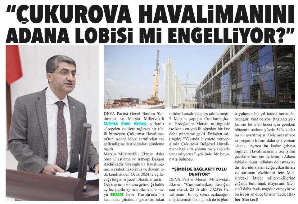ÇUKUROVA HAVALİMANINI ADANA LOBİSİ Mİ ENGELLİYOR