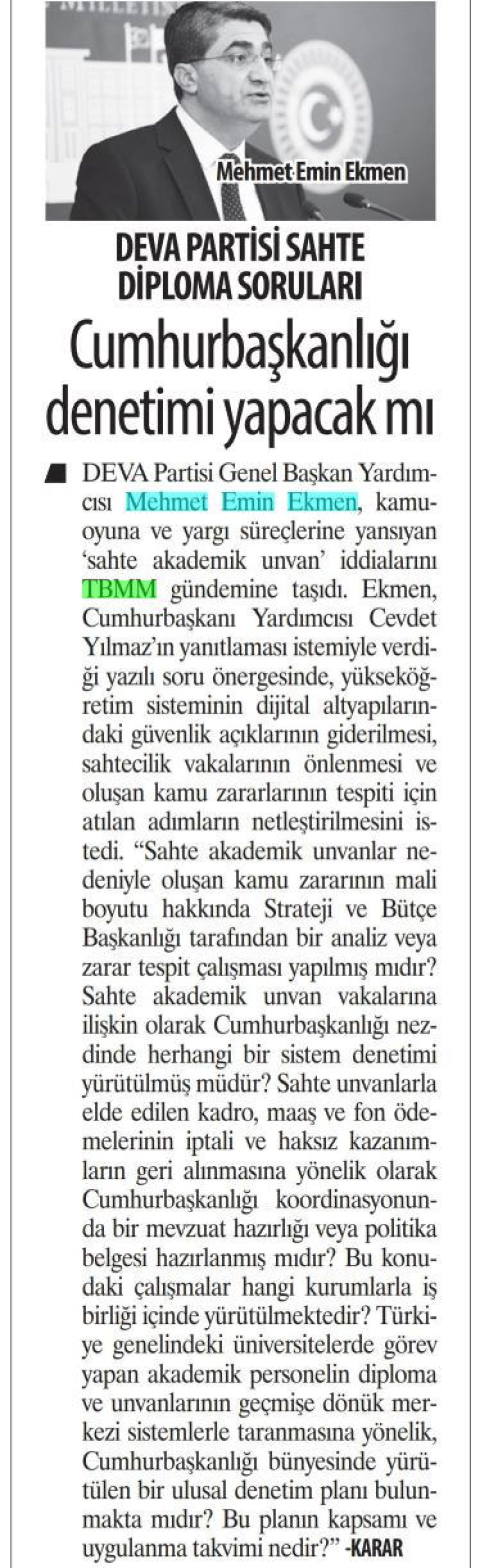 CUMHURBAŞKANLIĞI DENETİMİ YAPACAK MI?