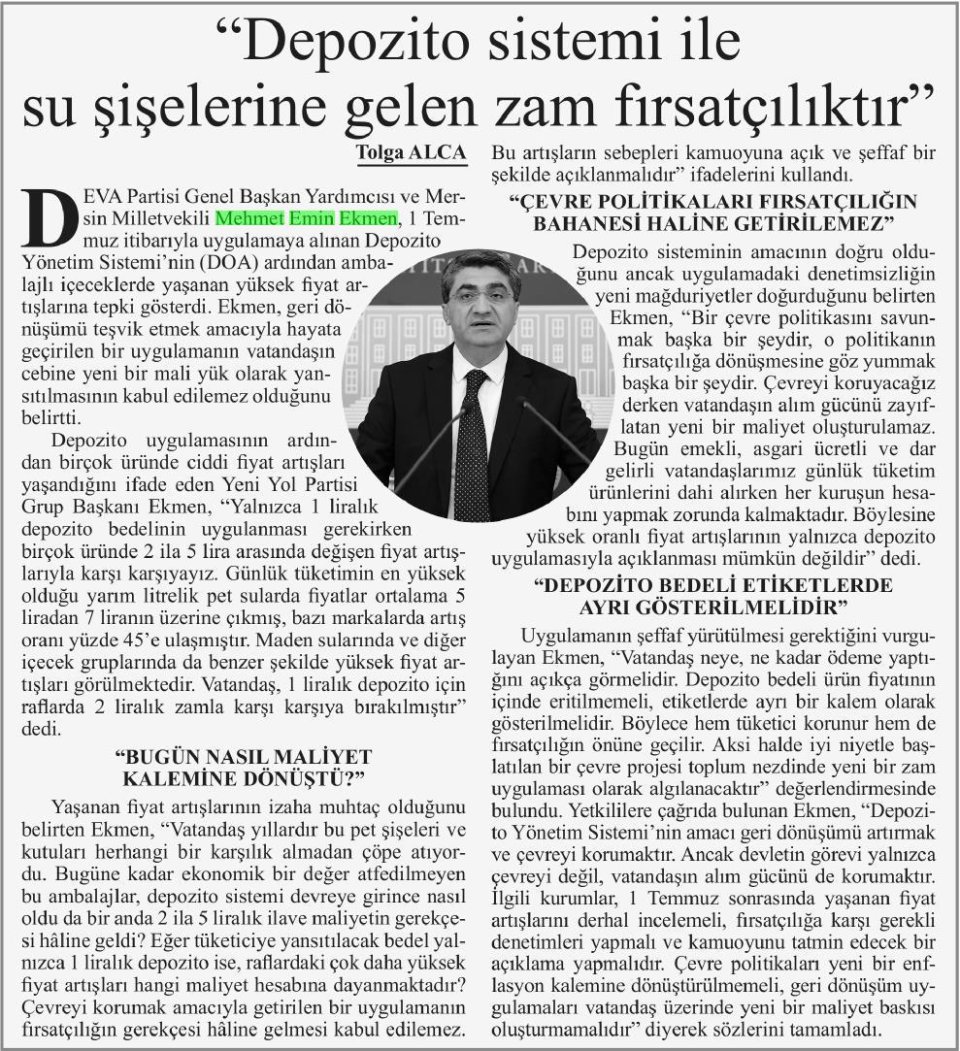 'DEPOZİTO SİSTEMİ İLE SU ŞİŞELERİNE GELEN ZAM FIRSATÇILIKTIR'