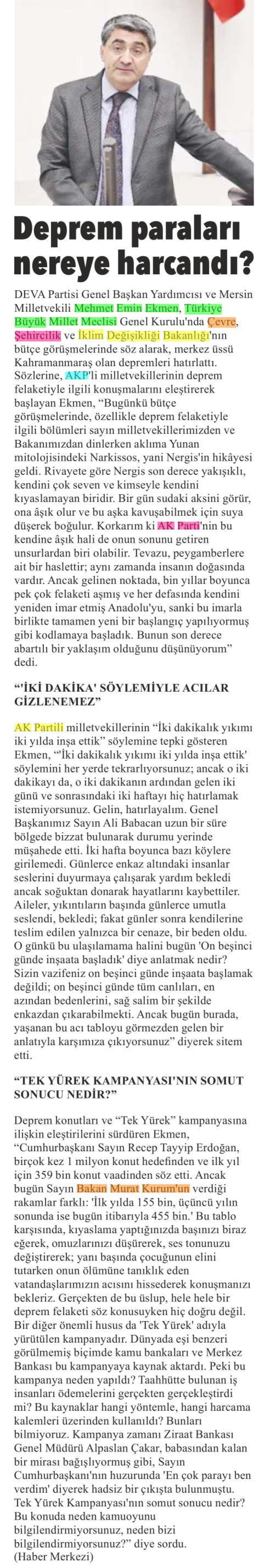 DEPREM PARALARI NEREYE HARCANDI