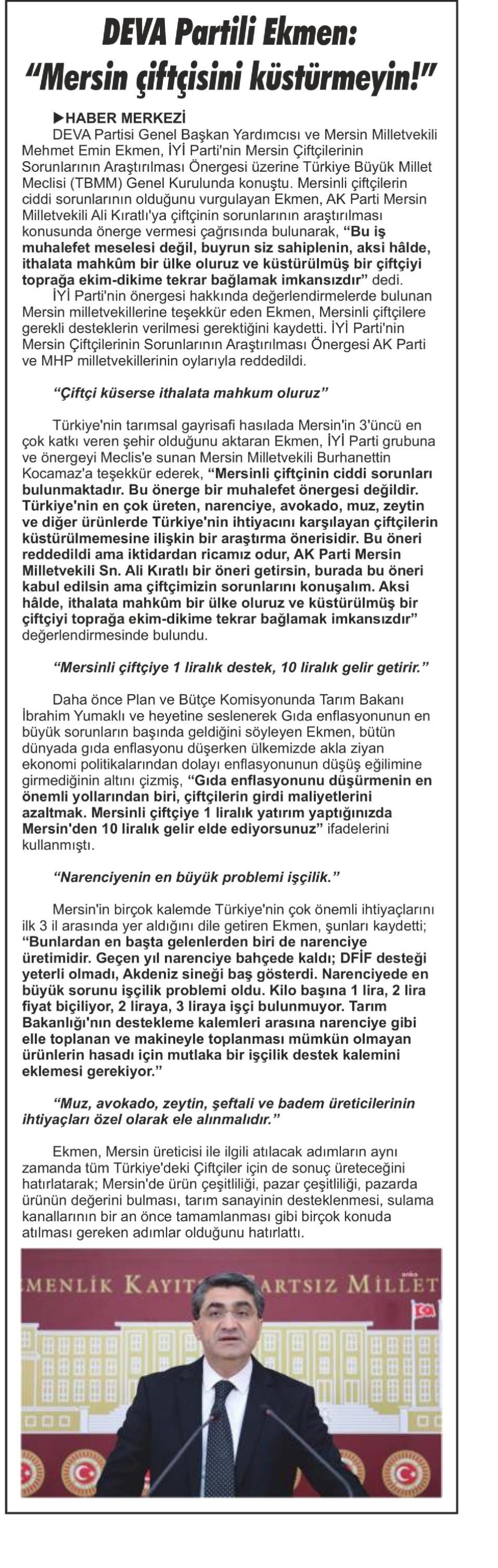 DEVA PARTİLİ EKMEN