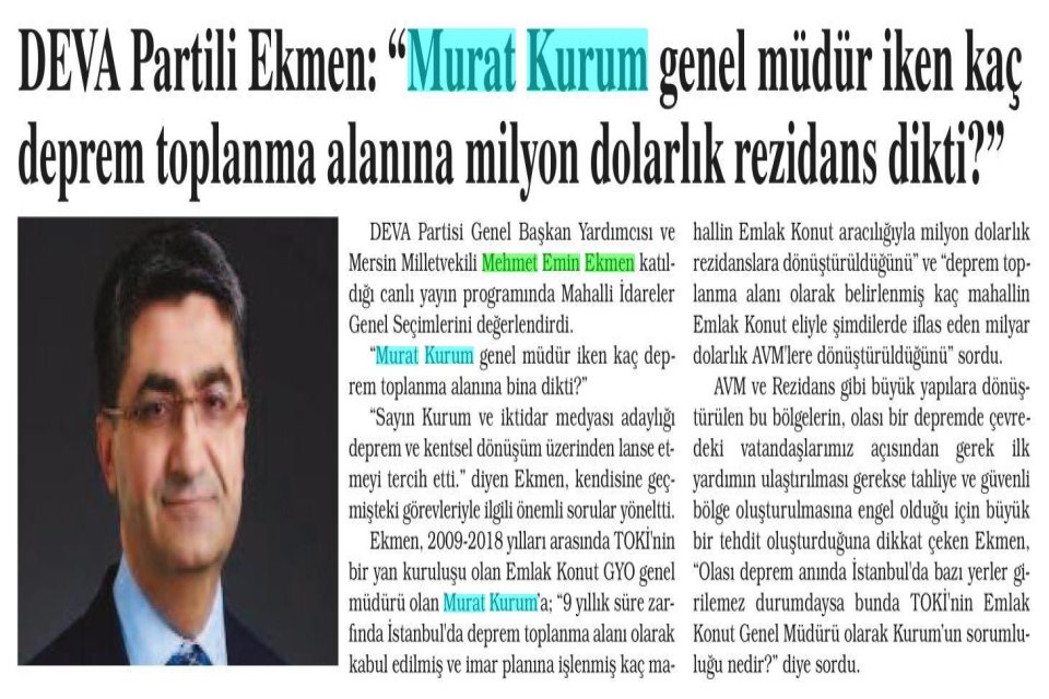 DEVA PARTİLİ EKMEN