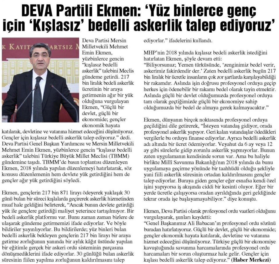 DEVA PARTİLİ EKMEN