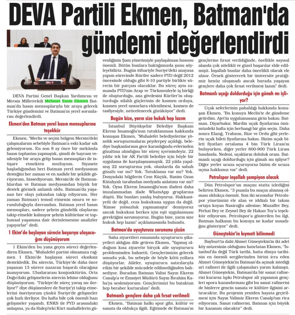 DEVA PARTİLİ EKMEN, BATMANDA GÜNDEMİ DEĞERLENDİRDİ