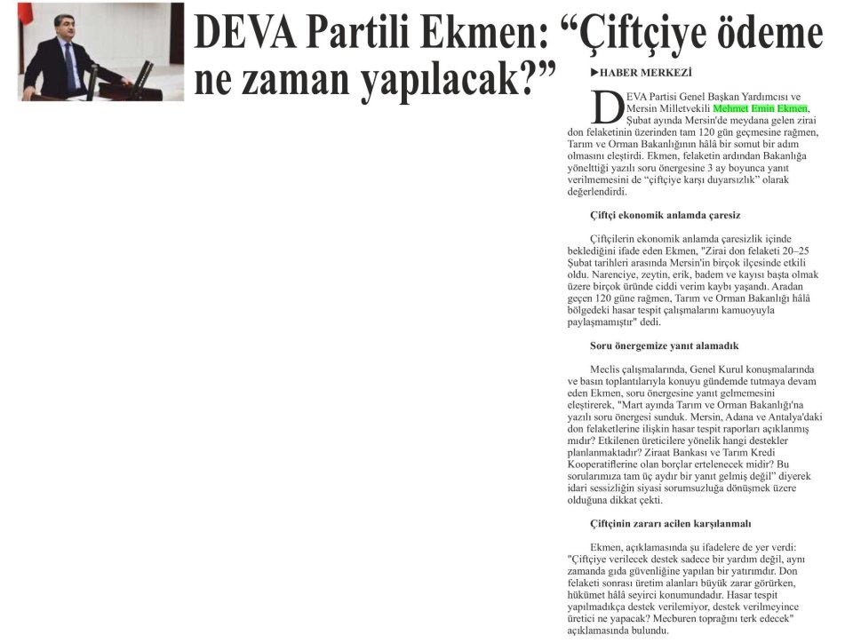 DEVA PARTİLİ EKMEN: 