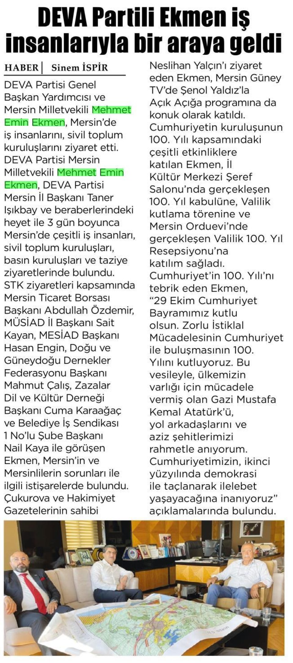 DEVA PARTİLİ EKMEN İŞ İNSANLARIYLA BİR ARAYA GELDİ