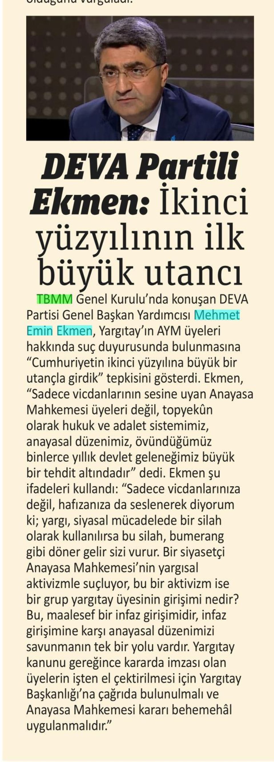DEVA PARTİLİ EKMEN: İKİNCİ YÜZYILININ İLK BÜYÜK UTANCI