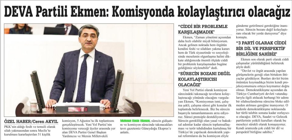 DEVA PARTİLİ EKMEN: KOLAYLAŞTIRICI OLACAĞIZ