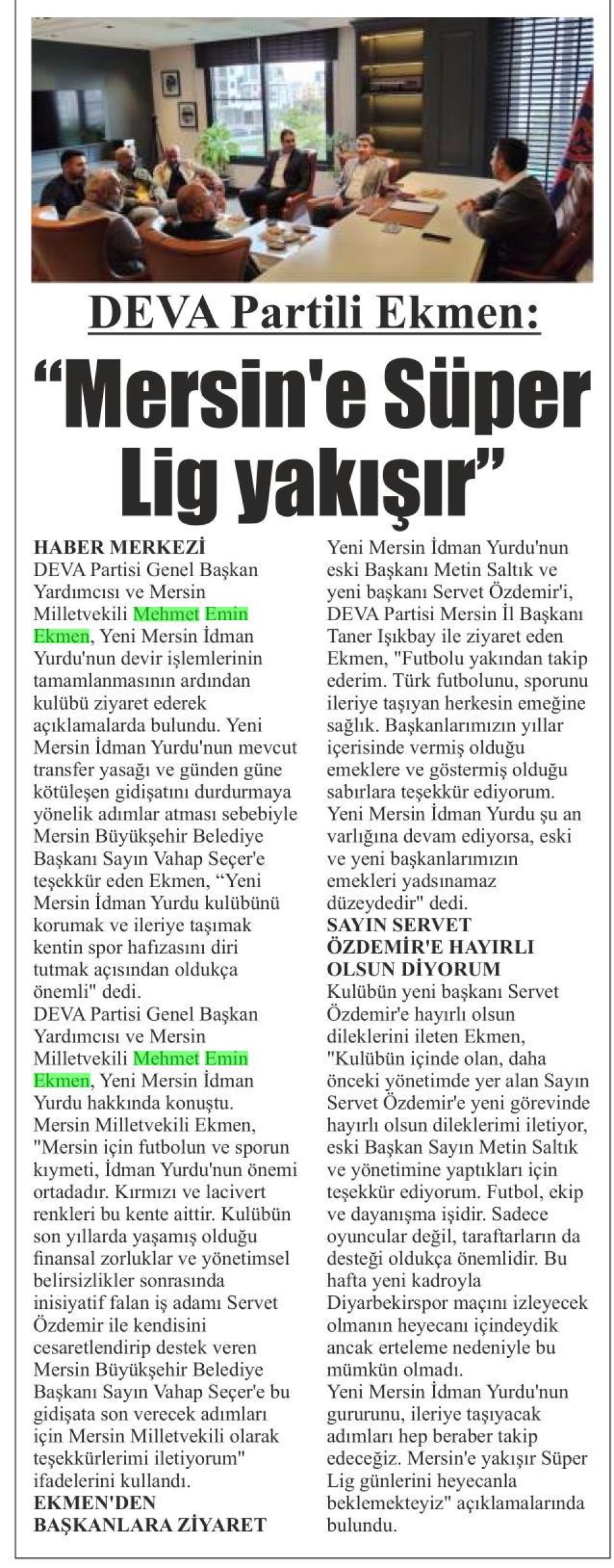 DEVA PARTİLİ EKMEN: 