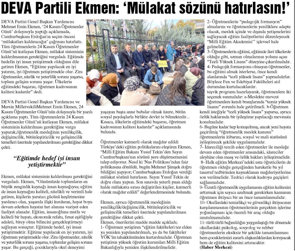 DEVA PARTİLİ EKMEN: 'MÜLAKAT SÖZÜNÜ HATIRLASIN!'