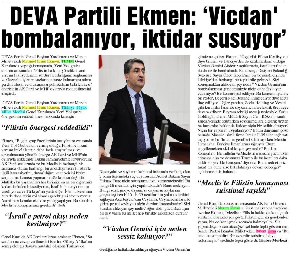 DEVA PARTİLİ EKMEN : VİCDAN BOMBALANIYOR, İKTİDAR SUSUYOR
