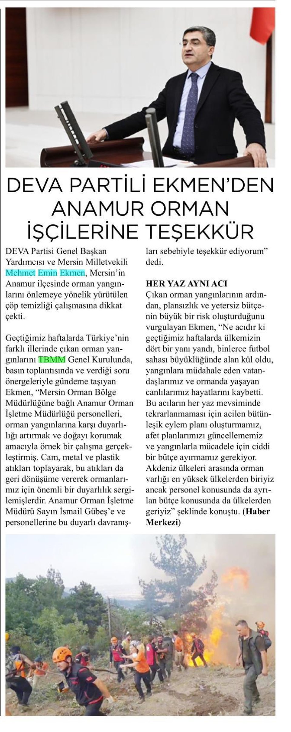 DEVA PARTİLİ EKMEN'DEN ANAMUR ORMAN İŞÇİLERİNE TEŞEKKÜR
