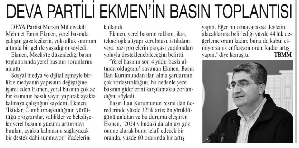 DEVA PARTİLİ EKMENİN BASIN TOPLANTISI