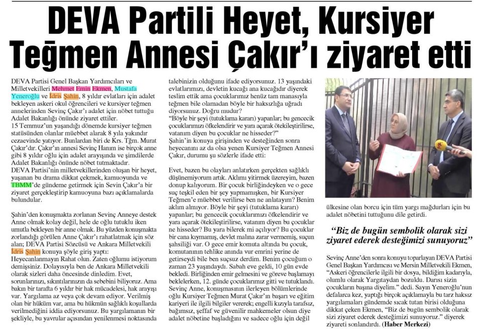 DEVA PARTİLİ HEYET, KURSİYER TEĞMEN ANNESİ ÇAKIRI ZİYARET ETTİ