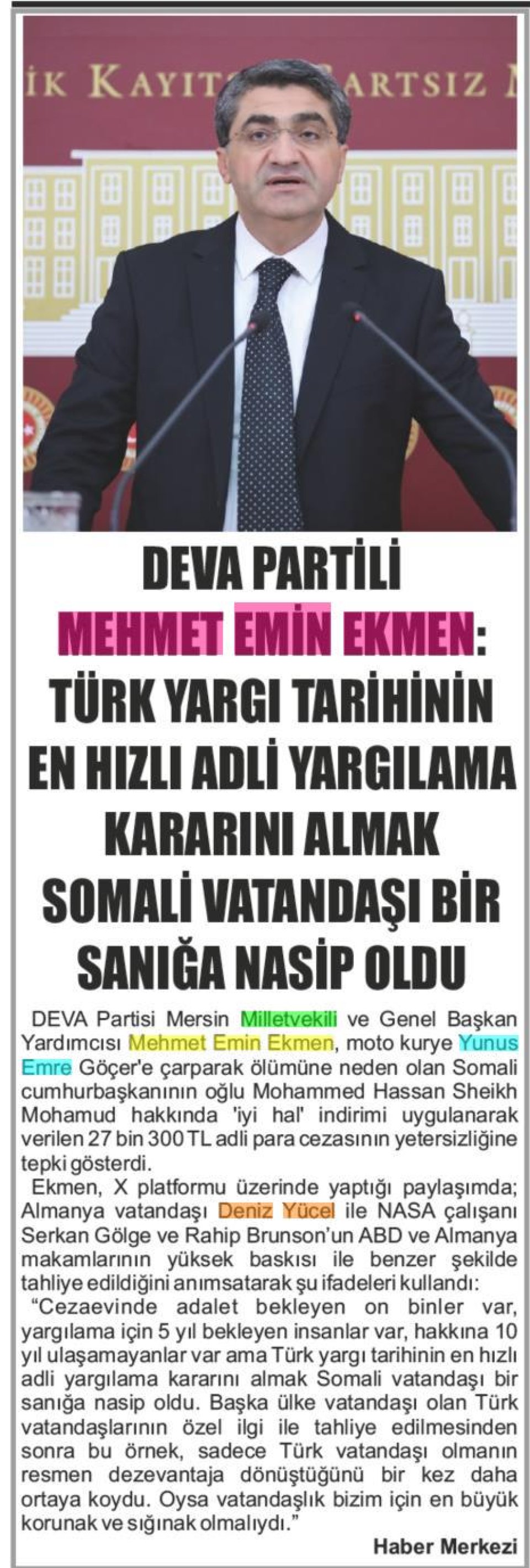 DEVA PARTİLİ MEHMET EMİN EKMEN