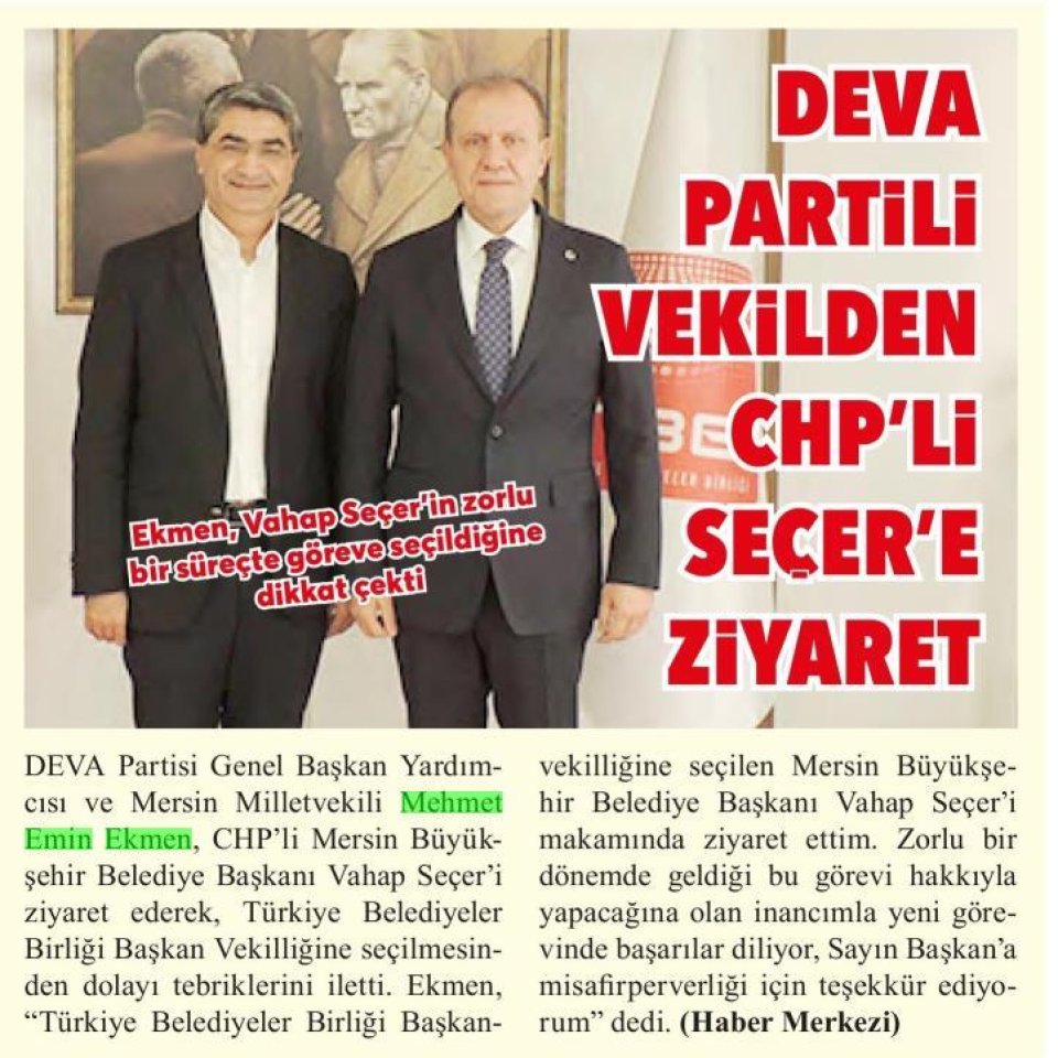 DEVA PARTİLİ VEKİLDEN CHPLİ SEÇERE ZİYARET