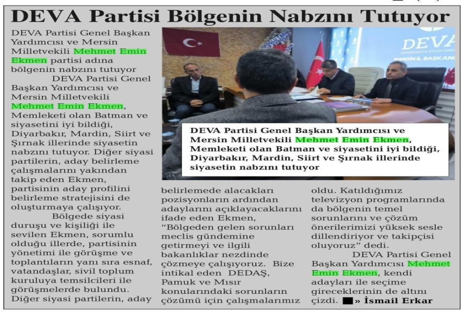 DEVA PARTİSİ BÖLGENİN NABZINI TUTUYOR