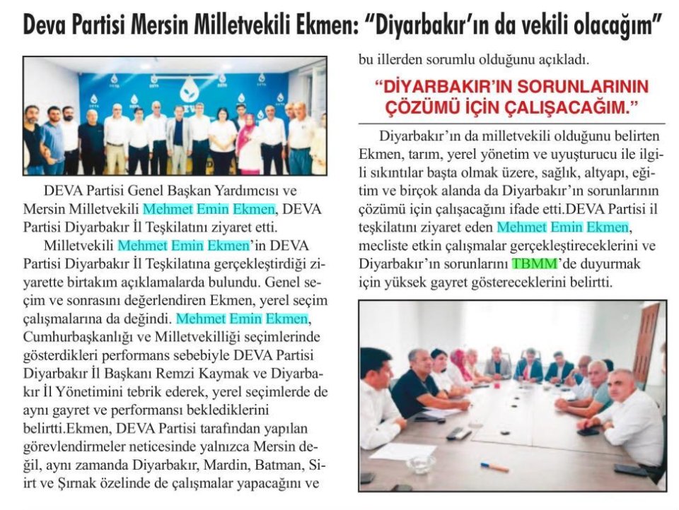 DEVA PARTİSİ MERSİN MİLLETVEKİLİ EKMEN:DİYARBAKIR'IN DA VEKİLİ OLACAĞIM
