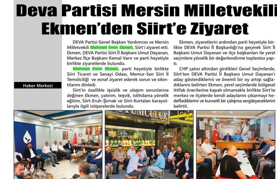 DEVA PARTİSİ MERSİN MİLLETVEKİLİ EKMENDEN SİİRT'E ZİYARET
