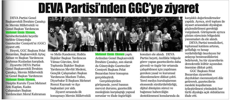 DEVA PARTİSİNDEN GGC'YE ZİYARET