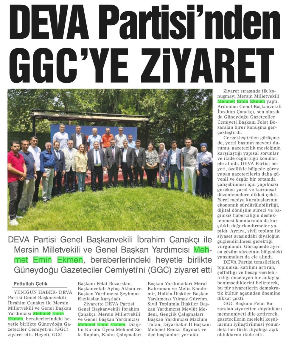 DEVA PARTİSİNDEN GGC'YE ZİYARET